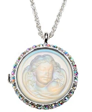 Kirks Folly LOVE NEVER DIES DREAM ANGEL LOCKET NECKLACE silvertone / crystal ab