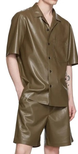 Men's KHAKI Leather Short Genuine Soft Sheepskin CLUB PARTY Wear Pant - Picture 1 of 8