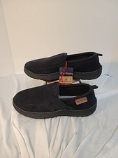 NEW MENS DEARFOAMS CORD MOCCASIN GEL INFUSED MEMORY FOAM BLACK SLIPPERS S 7-8 