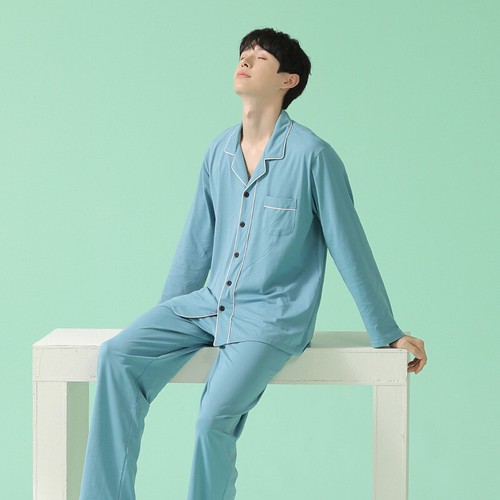 Herren Antibakteriell Homewear Reine Farbe Weiche Bequemlichkeit Pyjama Set DE - Bild 6 von 29