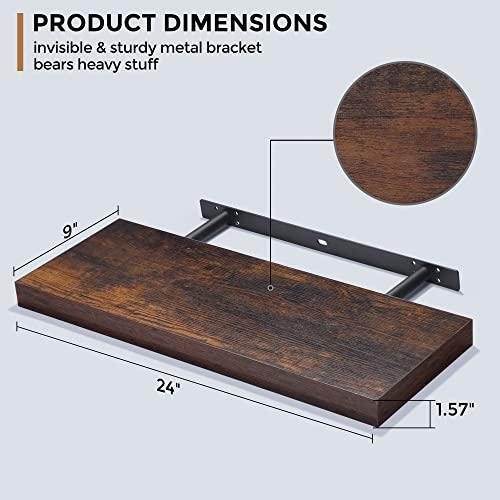 Floating Shelves - Rustic Wooden Wall Shelves Set of 2 - Wall Mounted Storage - Picture 3 of 8