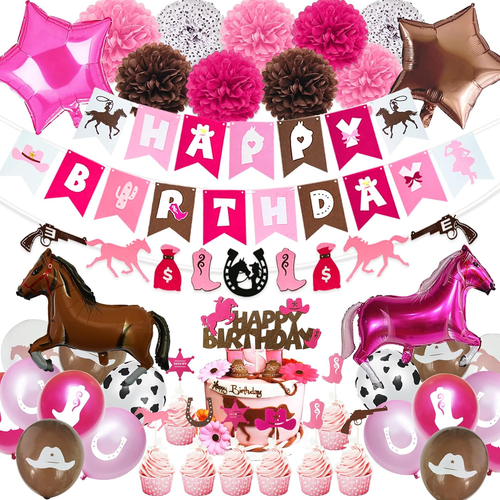 Western Cowgirl Pink Birthday Party Decoration, Retro Rodeo Party Supplies for G - Picture 9 of 13