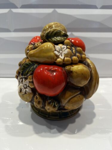 Vintage Ardco Japan Ceramic Harvest Fruit Cookie Jar Lidded Bowl 7"