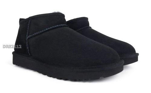 UGG Classic Ultra Mini Black Fur Boots Womens Size 7 *NEW* - Picture 2 of 6