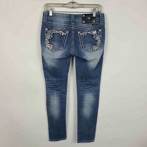Pantalones de mezclilla para mujer Miss Me azules ajustados al tobillo Distress lavado medio talla 27 - Imagen 2 de 8