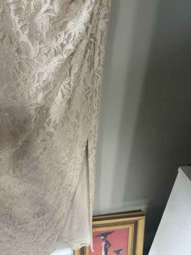 Lauren Ralph Lauren Off The Shoulder gown Dress Sz 12 Sequin Beige $210 - Picture 13 of 14