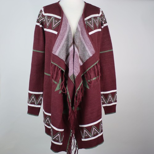 Ultra Flirt Womens Medium Aztec Geometric Fringe Boho Cardigan - Picture 1 of 4