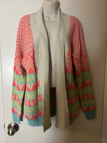 ANGIE Sweater Sz L Open Front Cardigan Fly Away Aztec Print - Picture 1 of 6