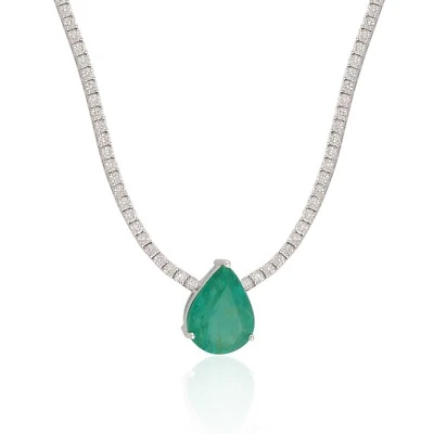 9.91 TCW Sambianischer Smaragd Anhänger Kunstdiamanten Grown Cvd Diamant Kette - Bild 1 von 4