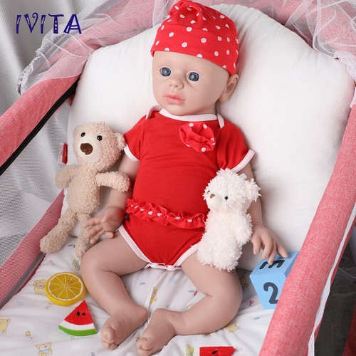 IVITA 21'' Solid Silicone Reborn Baby Girl Handmade Realistic Silicone Doll - Picture 9 of 12