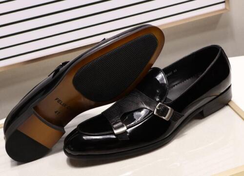 Herren modische Lackleder Doppelschnalle Business Bankett Lederschuhe - Bild 7 von 10
