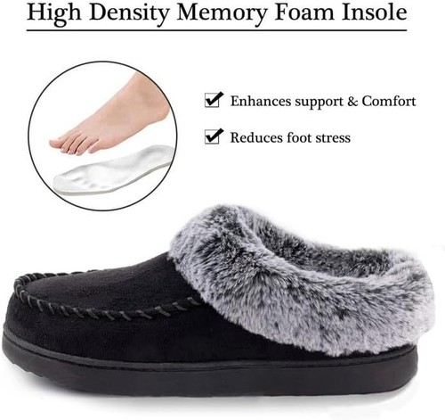 Womens Fuzzy Slippers with Memory Foam Insole Slip on Indoor Outdoor house shoes - Picture 3 of 18