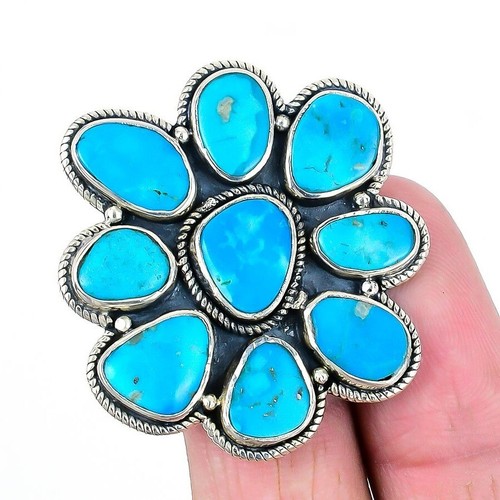 Natural Arizona Turquoise Solid Silver Wife Cluster Artisan Ring Jewelry Size 6 - Picture 3 of 7