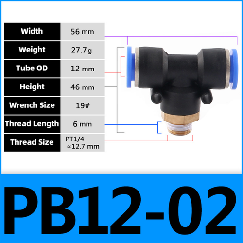 Pneumatic Tee T Piece Male Stud Push In Fitting Air Water Pipe 4-6-8-10-12-16mm - Picture 26 of 29