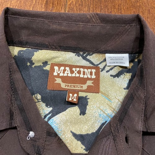 Maxini Western Vintage Double Pocket Brown Striped Pearl Snap Shirt Size Medium - Picture 6 of 9