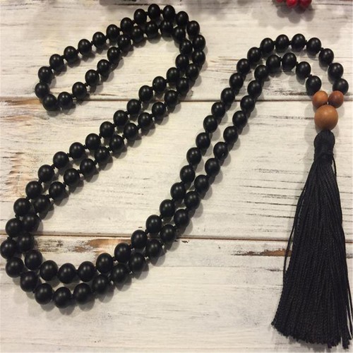 8mm Natural Black Agate Gemstone 108 Beads Mala Necklace Spiritual Healing - Picture 2 of 6