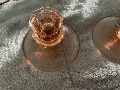 Depression Era ELEGANT PINK Octagonal Pair of Candle Holders - Picture 2 of 3