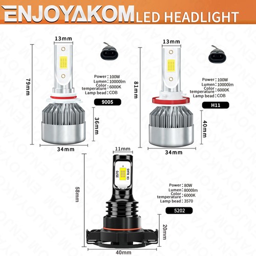 For Chevrolet Tahoe 2007-2015 LED Headlight Hi/Lo Beam+ Fog Light Bulb 6000K - Picture 6 of 11