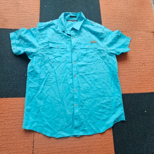 Sean John 2XL Leinen Baumwolle Kurzarm Knopf Y2K Hemd türkis grün XXL Herren Y9a - Bild 1 von 7