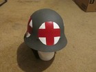 Vintage 70s Cold War Swedish Army M26 M1926 Medic Steel Combat Helmet & Liner