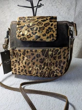 New Myra Bag Canvas Leather Crossbody Messenger Bag Animal Print Gold Accents 