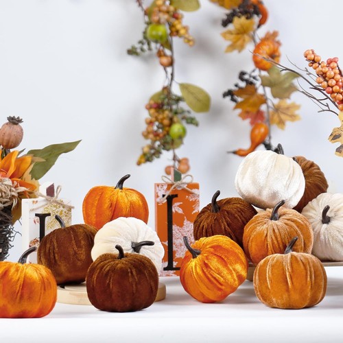 Decorazione zucche finte floccate in schiuma 4 colori per festa a tema raccolta autunnale - Foto 3 di 12