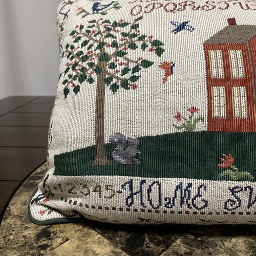 VTG Tapestry Pillow Home Sweet Home ABC Cottage Nature Folk Art 12”x 18” Sampler - Picture 9 of 12