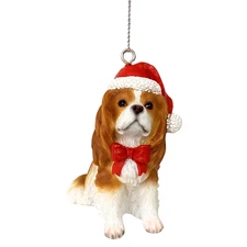 Cavalier King Charles Spaniel Dog Christmas Ornament Brown White Santa Hat