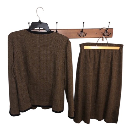 Women's 2-Piece Tweed Skirt Suit – Size 10 – Brown & Black Business LESLIE FAY - Picture 19 of 24