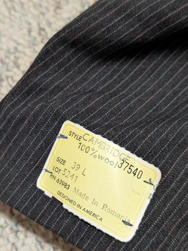 TRAJE vintage 3 piezas rayas 40R 32x36 lana IVY LEAGUE gris carbón negro PREPPY - Imagen 9 de 13