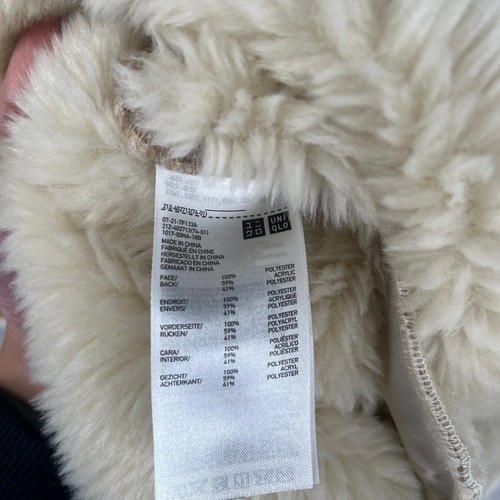 Uniqlo Jacket Womens Small Brown Suede Faux Shearling Fleece Longline Coat Hood - Picture 9 of 16