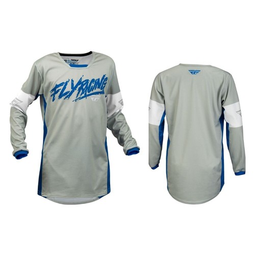 Fly Racing Kinetic Khaos Youth Motocross Jersey-Light Grey/Blue/White-Youth L...