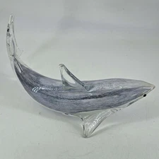 Hand blown studio art Glass Shark Paper Weight White & Gray figurine 11"