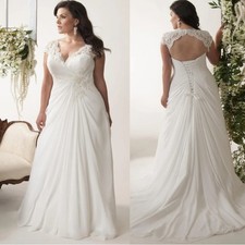 Chiffon Wedding Dresses Cap Sleeve V Neck Lace Applique Bridal Gowns Custom