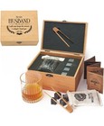 Customized Whiskey Glass & Stones Gift Wood Box Set For Husband-Anniversary-New