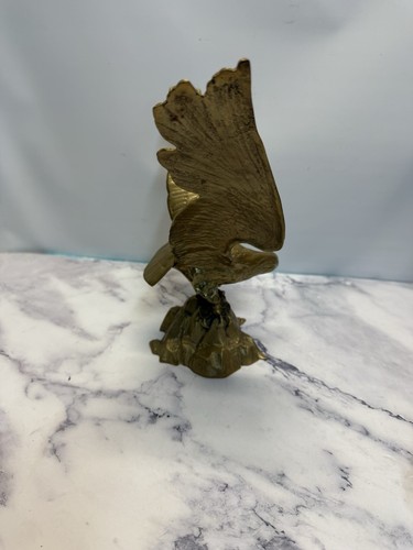 Cast Brass Eagle on Rocks Statue Hawk USA America - 13" Wingspan - 10.25" Tall - Picture 4 of 7