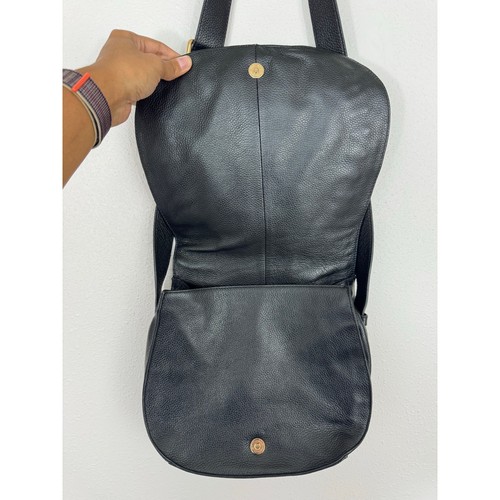 Violetta Pebbled Leather Crossbody Saddle Bag Black Boho Chic Adjustable Strap - Picture 4 of 10