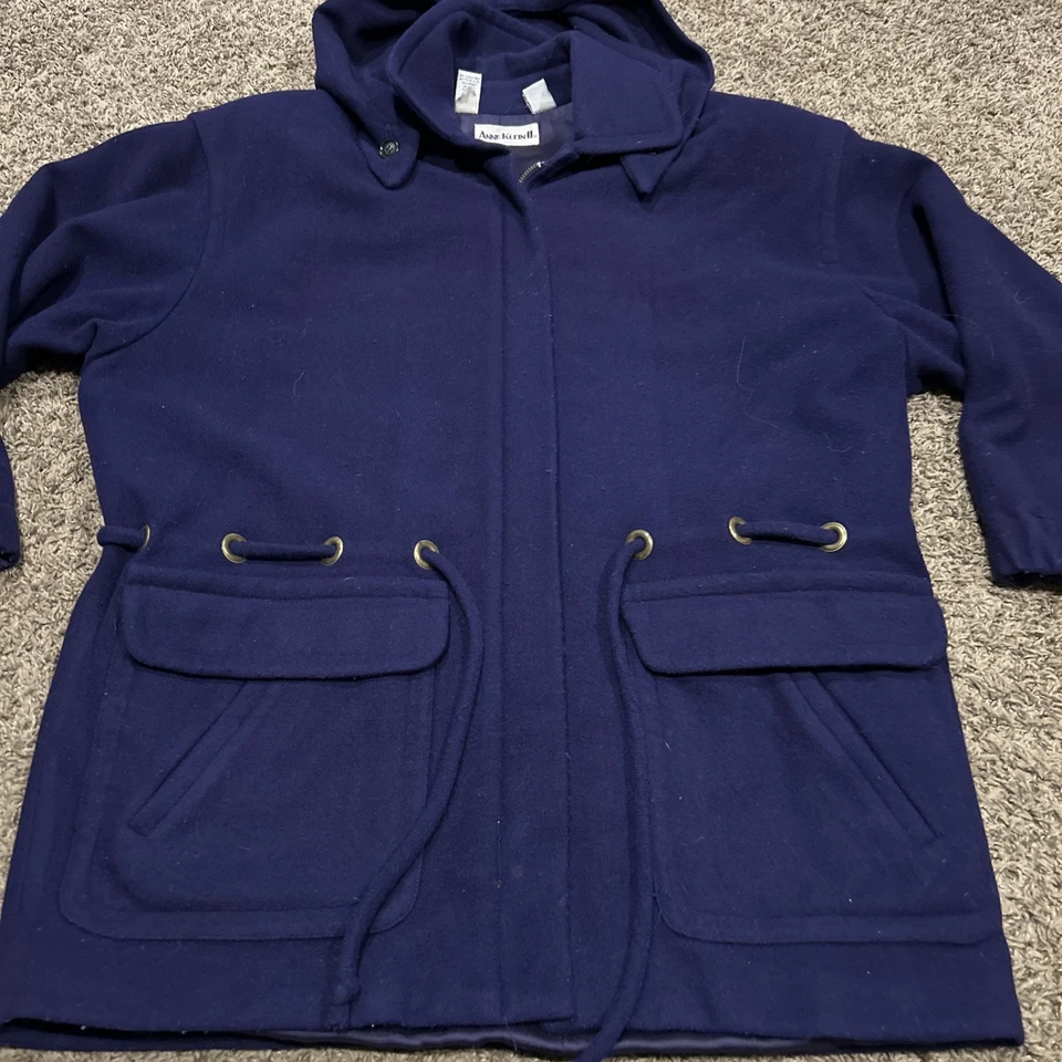 Abrigo De Colección Anne Klein Púrpura 100% Lana Forrado Abrigo con Capucha Talla S Bolsillos Foto 2 de 4