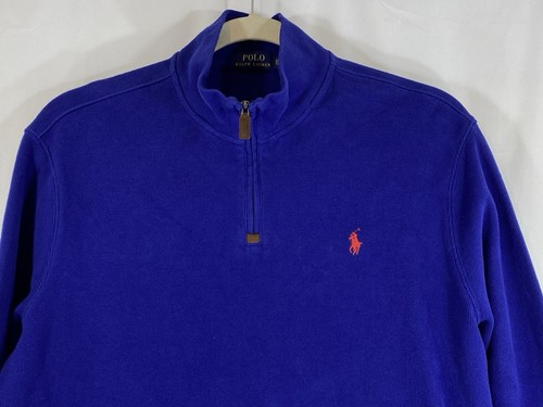 Polo Ralph Lauren Mens XL Quarter Zip L/Sleeve Cotton Pullover Sweater Blue - Picture 2 of 9