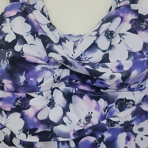 Tankini Badeanzug lila, weiß & schwarz Blumenmuster Oberteil nur 16W - Bild 3 von 11