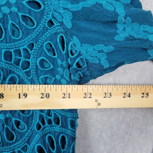 JOHNNY WAS Teal Floral Eyelet Back LS Button Up Shirt Women's Plus XXL - Picture 9 of 12