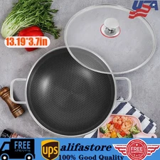 Skillet With Lid 14 Inch Non Stick Paella Pan Stainless Steel Frying/Cooking Pan