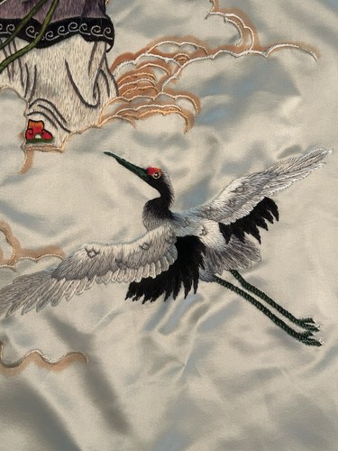 Panel Bordado Seda De Colección, Dios de la Longevidad y Texto Grúa-Estrella del Polo Sur - Imagen 3 de 4