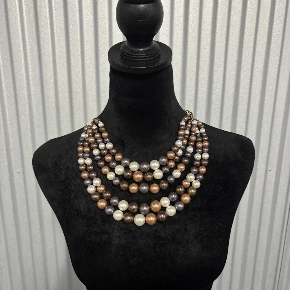 Collar de perlas de imitación de varias hebras joyería marrón bronce crema cadena de oro Foto 3 de 4
