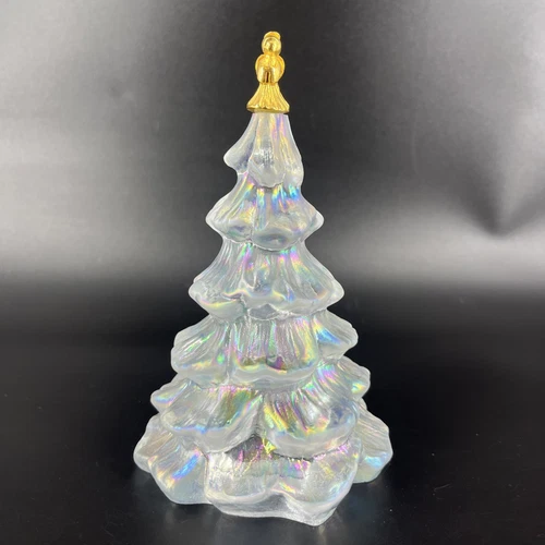 VTG Fenton Glass CHRISTMAS TREE 6.5" FIGURINE Large White Iridescent Gold Angel
