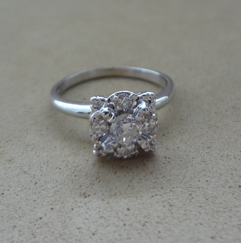 VINTAGE 14K WG 5 STEINE DIAMANT VERLOBUNGSRING - Bild 4 von 7