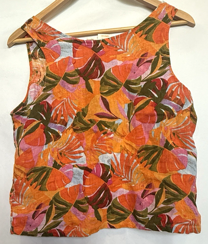 C&C California Womens Tropical Linen Top Pants Set Size M Resort Floral Beach - Picture 6 of 12