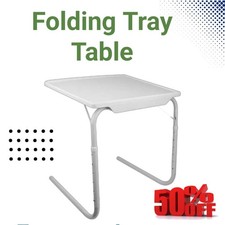 Folding TV Table Mate Tray Adjustable Laptop Desk Sofa Bed Dinner Portable White