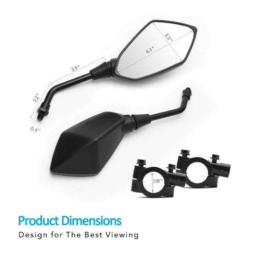 4x Motorcycle Rear View Side Mirror With Free 7/8" Handle Bar Mount ATV Bike UK - Picture 3 of 10
