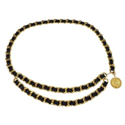 Chanel Chain Belt Medallion Gold Black Small Good 26 166386  display picture 3